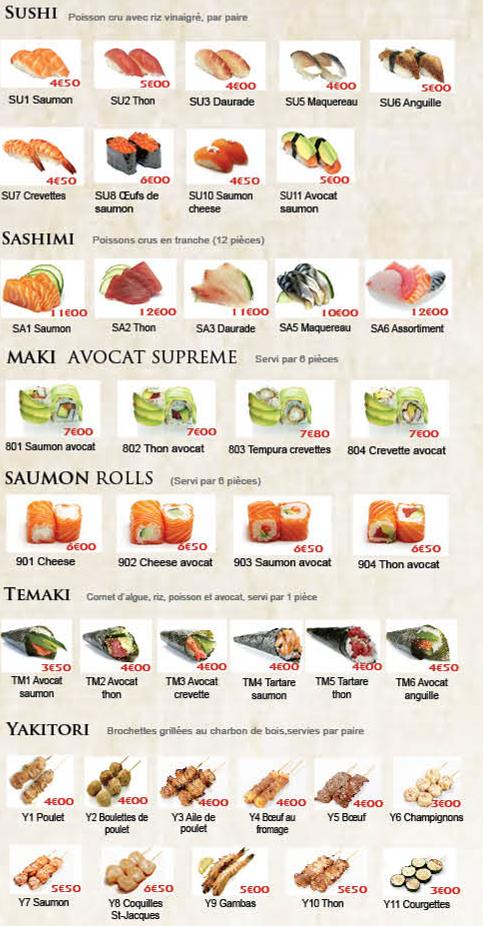 TOKYO SUSHI - Menu Image 1
